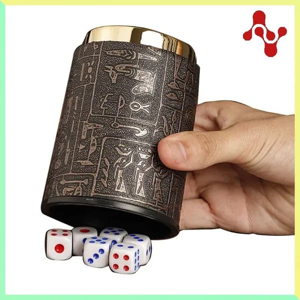 Позолоченный кожаный стаканчик для игры в кости с набором из 6 кубиков-египетский узор