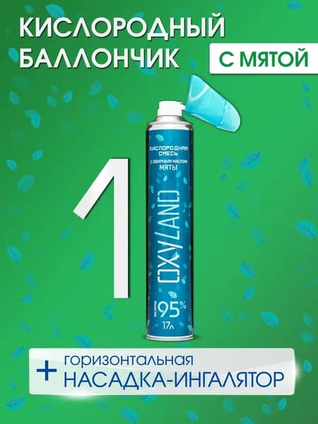 Кислородный баллончик OXYLAND 17л с маслом мяты + насадка - ингалятор