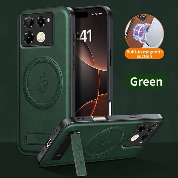 Кожаный чехол для Infinix Note 40 Proс магнитным Mag-safe, ударопрочный, полная защита камеры