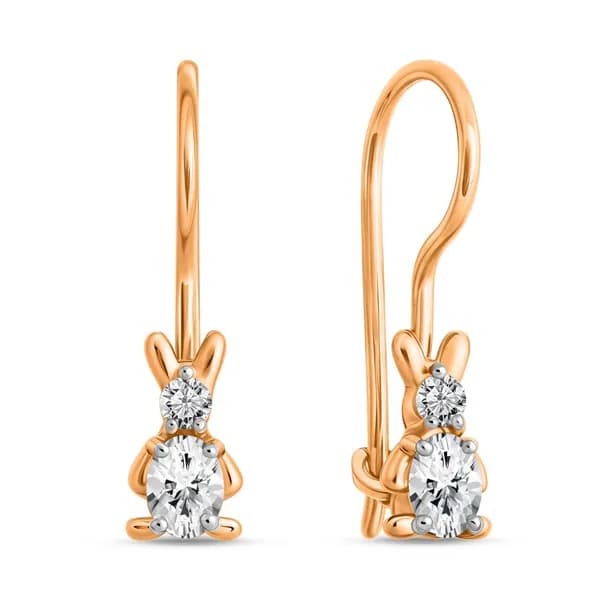 Серьги Заяц детские с фианитами серебро 925 пробы 585GOLD