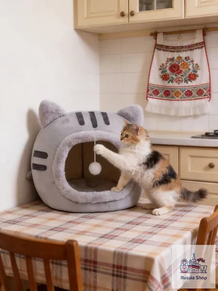 Домик/лежанка для кошек, изготовленная из высокоэластичного хлопка, удобная и не деформируется, подходит для игр и сна круглый год.