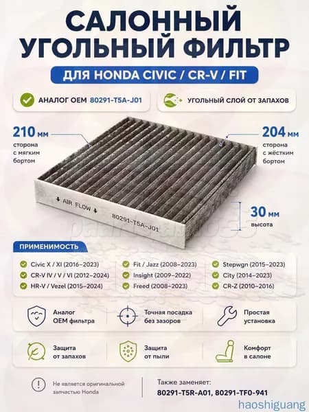 Фильтр салонный арт. 80291-T5A-J01, 3 шт.