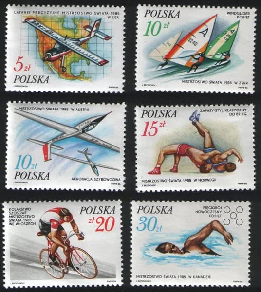 Польша 1986 Успехи польских спортсменов в 1985 году, 6 марок (без гашения)
