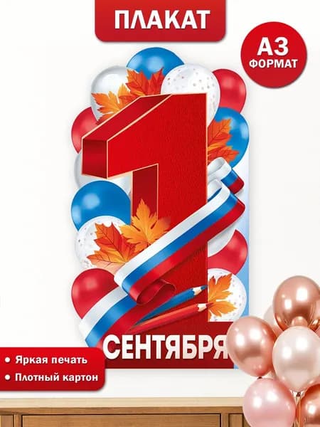 Плакат 1 сентября День знаний для оформления школы, А3