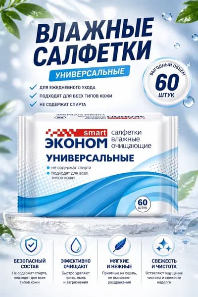 Эконом Smart Влажные салфетки 60 шт
