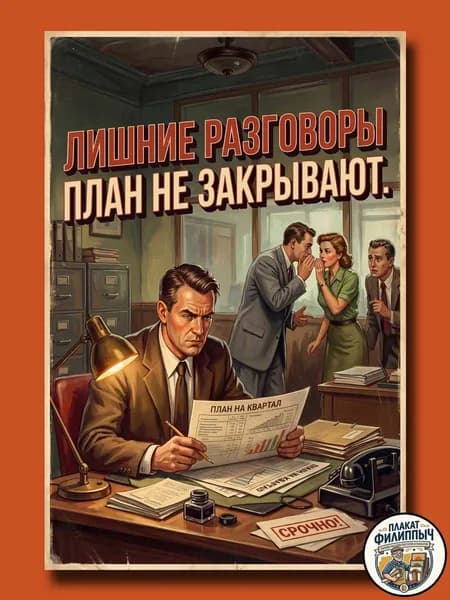 Постер в офис мотивация "Лишние разговоры план не закрывают!" - 20х30см (без рамки)