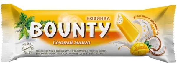 Мороженое с мякотью кокоса и кусочками манго 64 г, BOUNTY