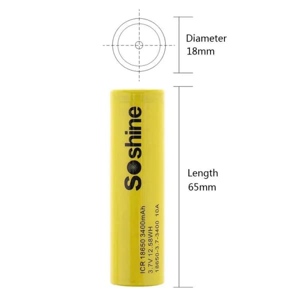 Аккумулятор Li-Ion Soshine 18650 3.7 V - 3400 mAh перезаряжаемый (без защиты)