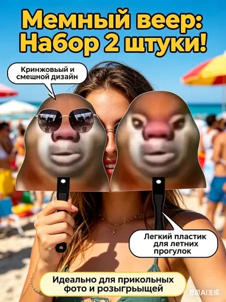 Веер ручной пластиковый, абстрактный мемный медведь-набор 2 штуки, для летних прогулок прикольных фотосессий и розыгрышей