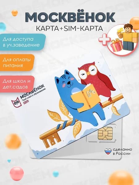 Карта пластиковая для детей системы Москвёнок + симкарта Билайн