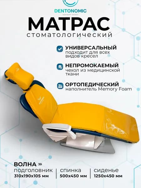 Стоматологический матрас топпер с подголовником "Волна", влагонепроницаемый