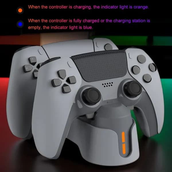 Зарядная станция для контроллеров PS5 и PS5 Edge, серая, с индикаторами зарядки