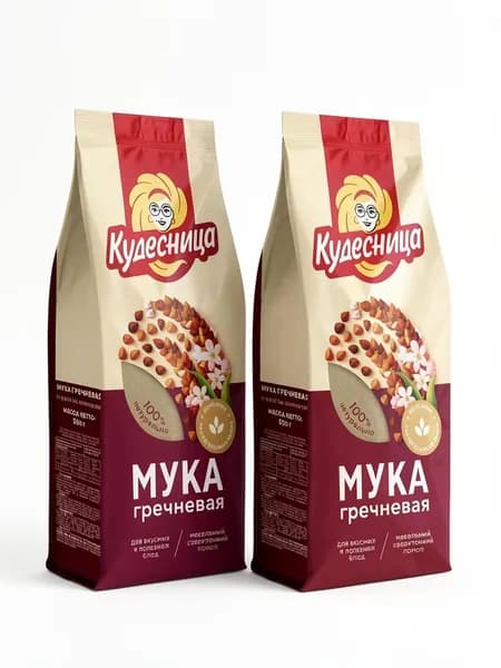 Мука гречневая Кудесница 500 г цельнозерновая для выпечки, блинов и здорового питания, 2 шт