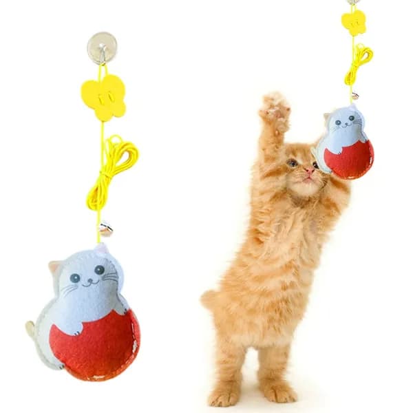 Игрушка для кошек с эластичным шнуром, регулируемая, с котиком из фетра и кошачьей мятой