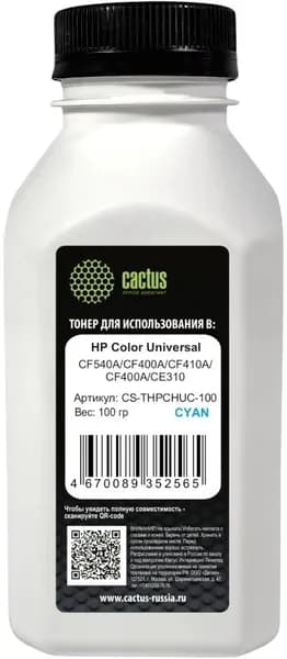 Тонер для принтера HP Color Universal CF540A/CF400A/CF410A/CF400A/CE310, CACTUS голубой 100гр. (CS-THPCHUС-100)
