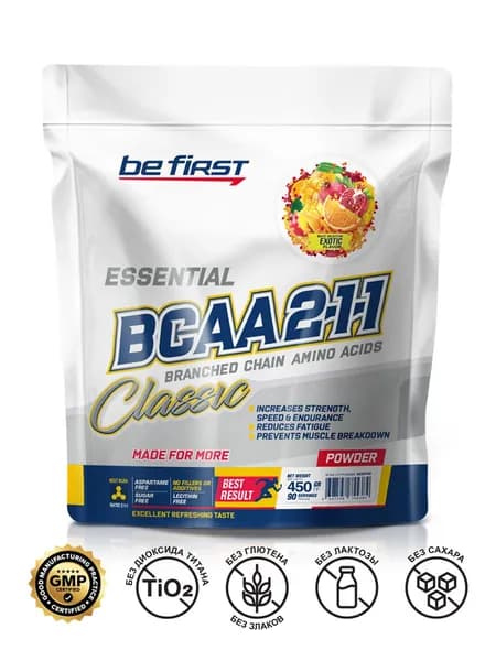 Незаменимые аминокислоты комплекс БЦАА в порошке Be First BCAA 2:1:1 Classic Powder 450 гр, экзотик / спортивное питание для восстановления мышц после тренировки и повышения выносливости
