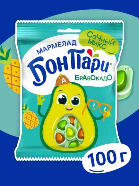 БОН ПАРИ. Бравокадо. Мармелад жевательный фигурный со вкусом фруктов 100г
