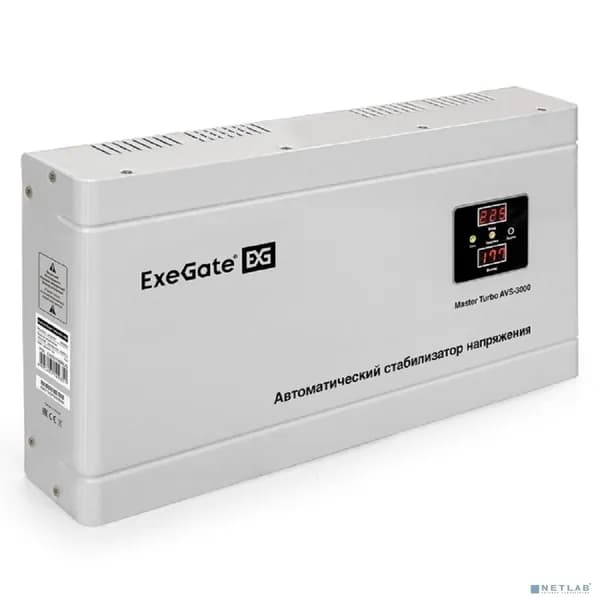 Стабилизатор напряжения ExeGate Master Turbo AVS-3000 (3000ВА, 100-265В, цифр. индикация вход/вых. напряжения, 220В 8%, КПД 98%, 5 уровней защиты, задержка, усиленный метал.корпус, клем.колодка, RTL)