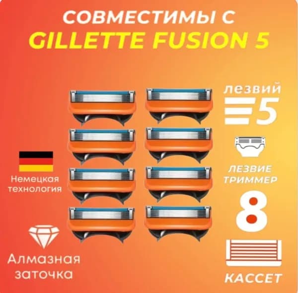 Сменные кассеты Men's5asl для бритвенных станков совместимы c популярными мужскими бритвами, 8 шт по 5 лезвий с триммером