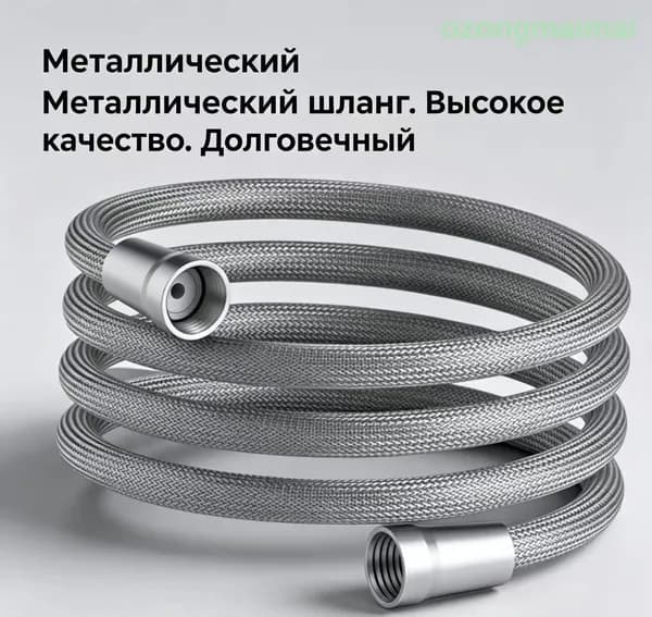 Шланг для душа 2 метра усиленный нейлон прочный, не перекручивается, фитинги 1/2 дюйма