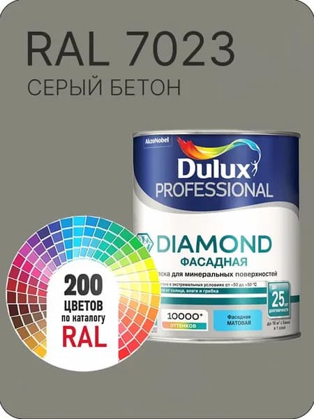 Краска для минеральных и деревянных фасадов Dulux Diamond цвет серый бетон Ral 7023 0.8 л.