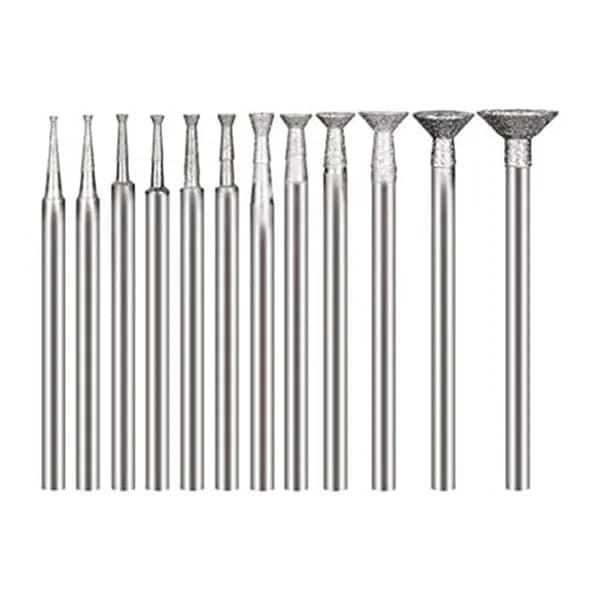 Алмазные чашечные фрезы для ротационных инструментов, подходят для "Dremel", хвостовик 2,35 мм / набор 12 шт.