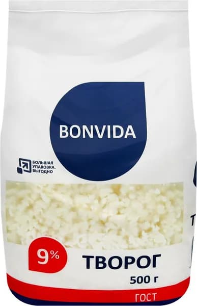 Творог рассыпчатый BONVIDA 9%, без змж, 500г