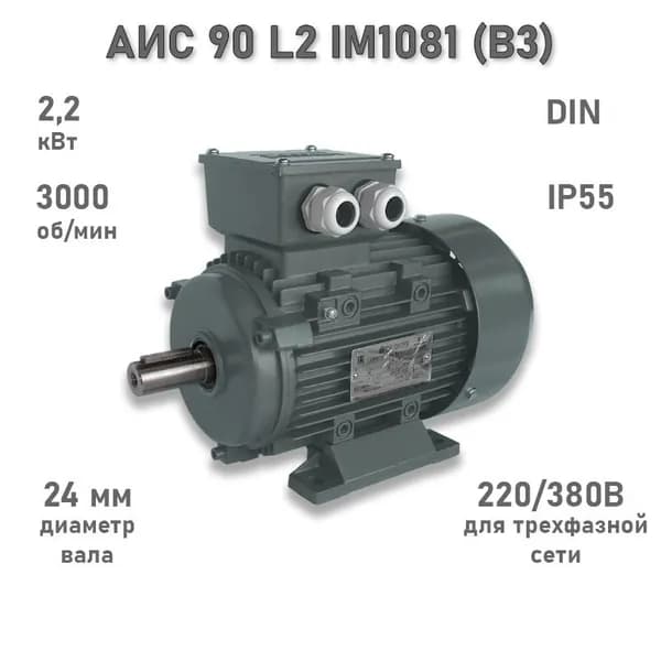 Электродвигатель ЭЛМАШ АИС 90 L2 IM1081 (B3) (2,2 кВт 3000 об/мин)