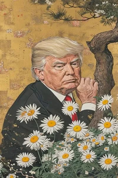 Табличка Мем Трамп "Трамп В Японском Стиле", ретро стиль, металл, декор для Любителя Абсурдных Политических Мемов, 20х30 см.
