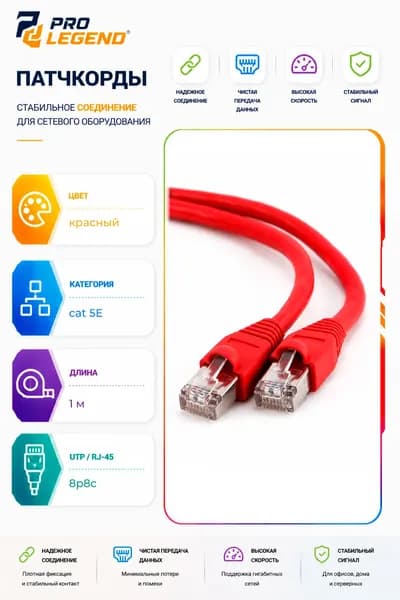 Pro Legend Кабель для интернет-соединения RJ-45/RJ-45, 1 м, красный