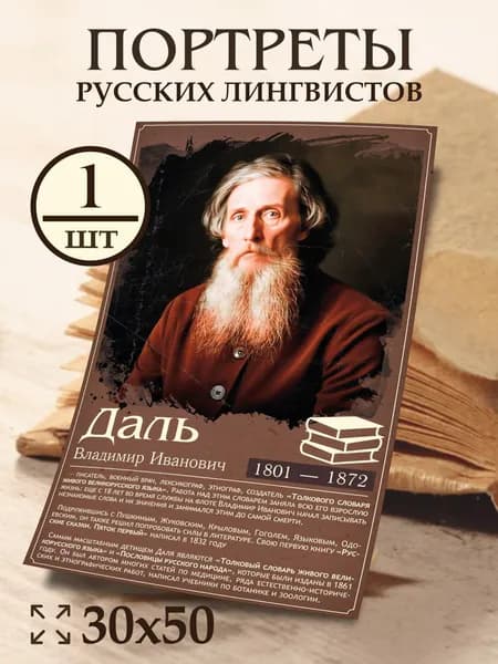 Плакат Даль В.И. "Портреты русских лингвистов" 30х50 см