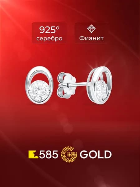 Серьги женские с фианитами серебро 925 пробы 585GOLD