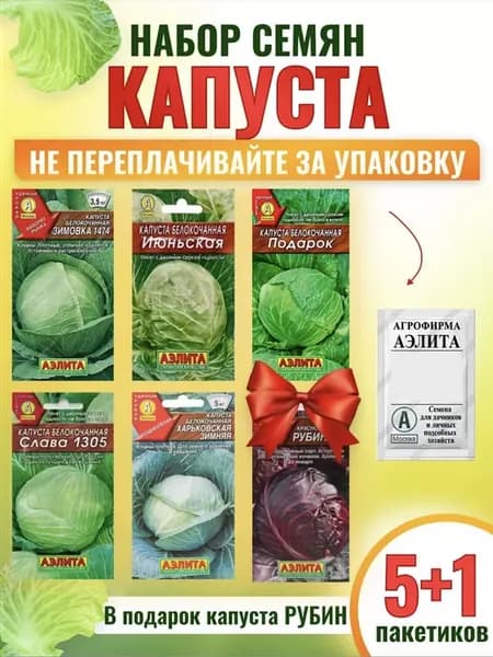 Семена капусты белокочанной набор 6 сортов ранняя