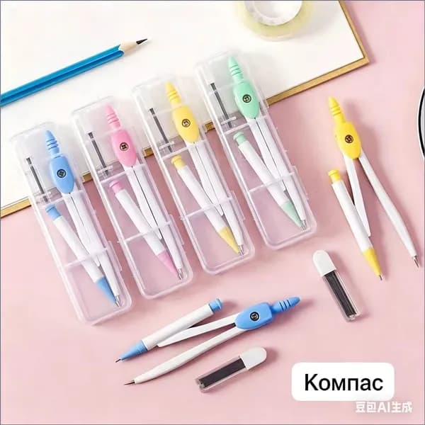 Качественный многофункциональный циркуль для черчения, поставляемый в комплекте с сумкой, применяется школьниками.