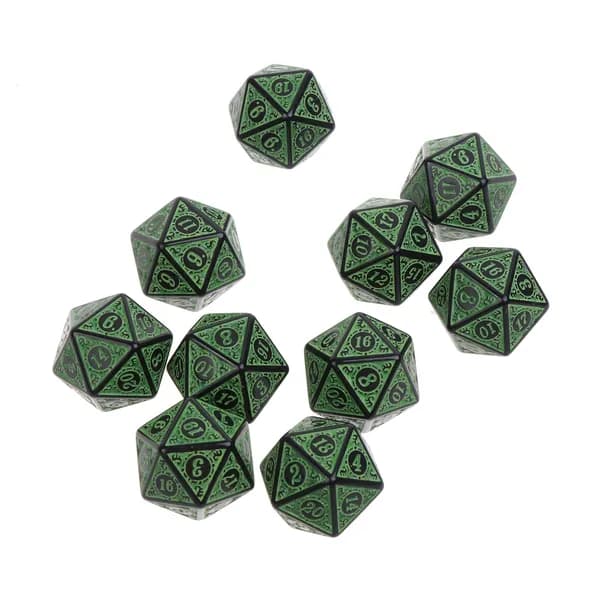 10 шт. 20-гранные кубики D20, Зеленый