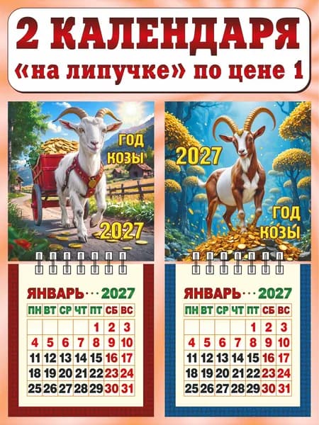 Календарь настенный мини отрывной на 2027 год. Комплект - "Год щедрой козы; Год богатой козы"