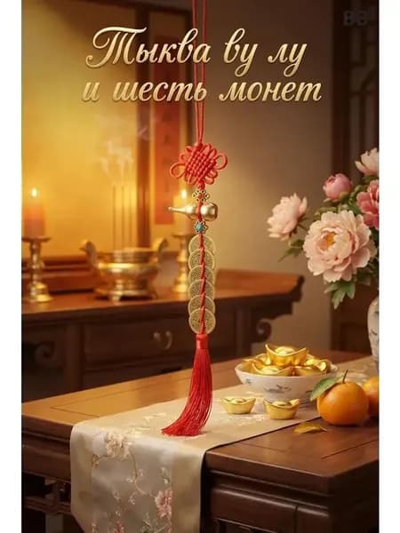 Китайский оберег узел счастья и благополучия "5 монет"