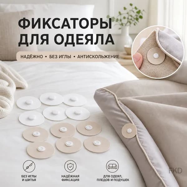 Фиксаторы для одеяла на кнопках тонкие противоскользящие для пледов и диванных подушек