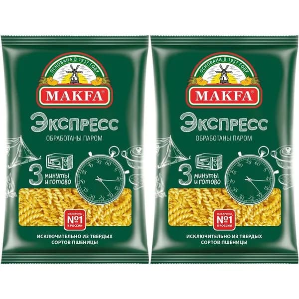 Макаронные изделия Makfa Экспресс Спиральки 400 г, набор: 2 штуки