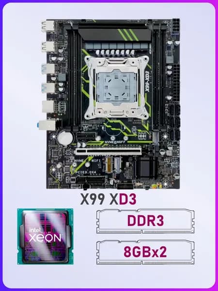 Atermiter X99-XD3 + процессор E5-2698b v3 16 ядер 32 потока + оперативная память DDR3 16Gb готовый комплект, LGA 2011-3, DDR3, Материнская плата