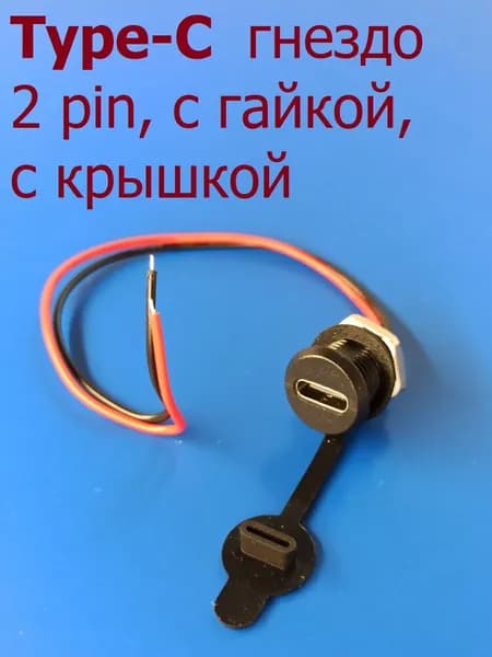 Гнездо TYPE-C на проводе 150мм, 2PIN с крышкой, гайкой