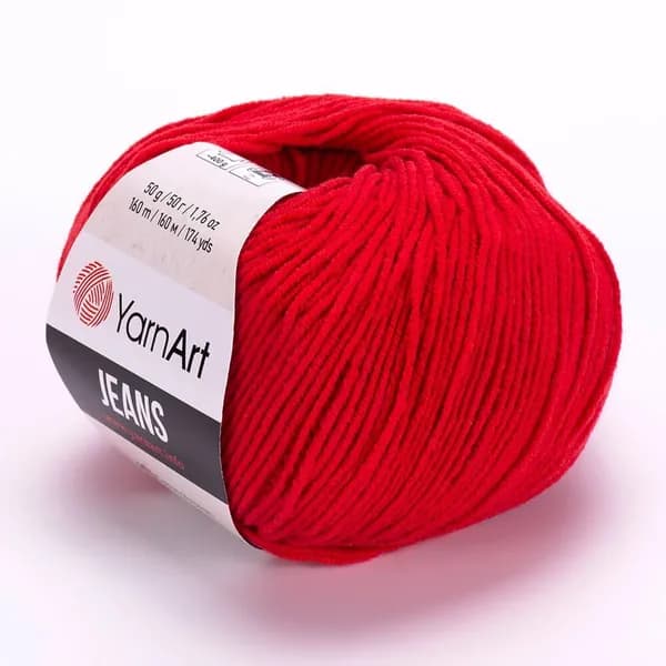 Пряжа Jeans (YarnArt) - 90 (алый) - 1 моток, 55% хлопок, 45% полиакрил, (50г, 160м) нитки для ручного вязания