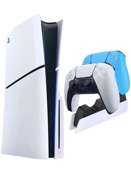 Sony PlayStation 5 Slim с дисководом + Второй геймпад голубой и зарядная станция