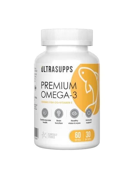 Ultrasupps Омега-3 рыбий жир высокой с витамином Е 60 капсул