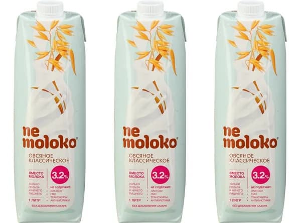 Nemoloko Напиток овсяный классический с кальцием и витамином В2, 3,2%, 1 л, 3 шт