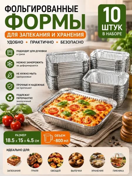 Форма для запекания, Прямоугольная, 10 яч., 18.5 см x 18.5 см, 10 шт