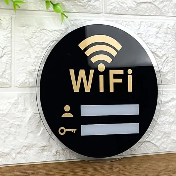 Акриловая табличка для Wi-Fi пароля 10x10 см, самоклеящаяся, многоразовая, водостойкая, для дома/офиса/общественных мест (круглая)