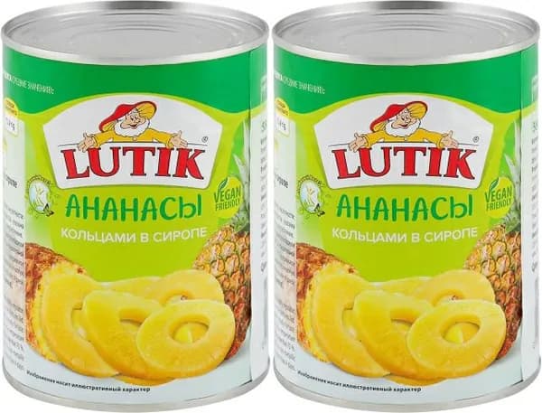 Ананасы Lutik кольца в сиропе, комплект: 2 упаковки по 850 г