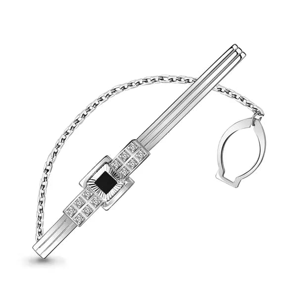 Серебряный зажим для галстука DIAMANT-ONLINE с фианитом 925 пробы