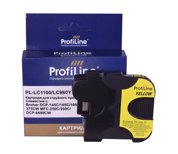 Картридж для струйного принтера LC1100/LC980Y ProfiLine для Brother DCP -145C/165C/195С/375CW/MFC-250C/290C/DCP-6690CW, увеличенной емкости, цвет желтый